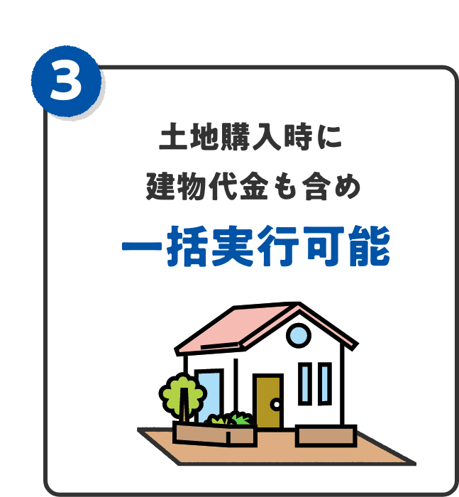 ポイント3 土地購入時に建物代金も含め一括実行可能