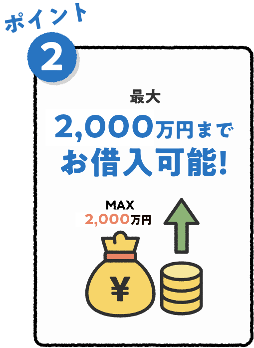 ポイント2 最大2,000万円までお借入可能!