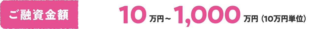 ご融資金額 10万円 ～ 1,000万円（10万円単位）