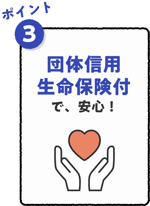 ポイント3 団体信用生命保険付で、安心！