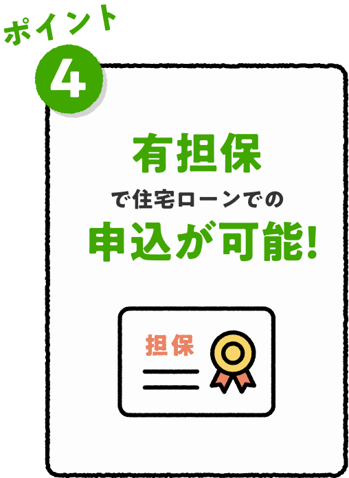 ポイント4 有担保で住宅ローンでの申込が可能！